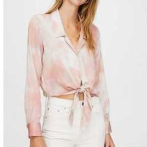Wilfred Sz XXS Peaufiner Blouse Pink Tie Front Satin Collared Long Sleeve
